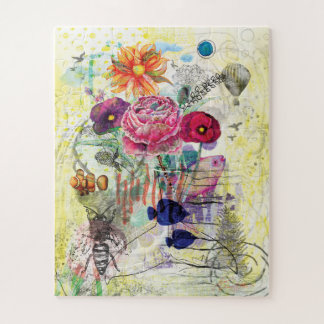 Whimsical mixed media collage art  jigsaw puzzle