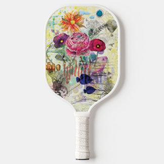 Whimsical mixed media collage art  pickleball paddle