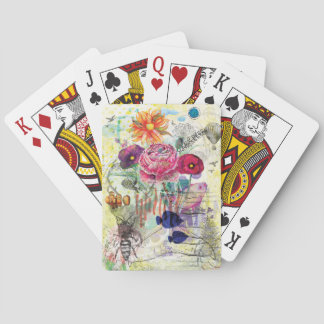 Whimsical mixed media collage art playing cards