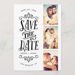 Whimsical Mod 3-Photo Save The Date   Black