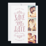 Whimsical Mod 3-Photo Save The Date | Mauve<br><div class="desc">Announce your date in style with this 3-photo save the date card featuring bold typography. The reverse features a striped pattern and an additional photo and text.</div>