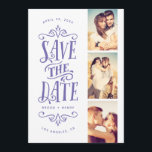 Whimsical Mod 3-Photo Save The Date | Periwinkle<br><div class="desc">Announce your date in style with this 3-photo save the date card featuring bold typography. The reverse features a striped pattern and an additional photo and text.</div>