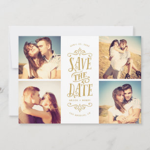 Whimsical Mod 4-Photo Save The Date   Gold