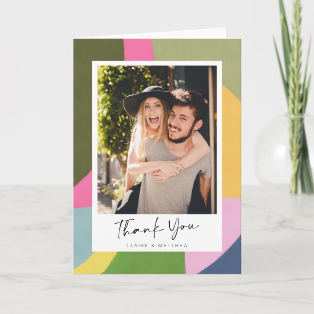 Whimsical Modern Abstract Personalised Photo Thank You Card (Front)