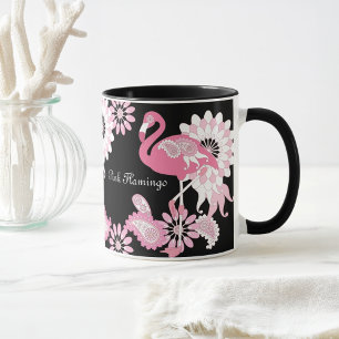 Whimsical Modern Black Pink Flamingo Mug