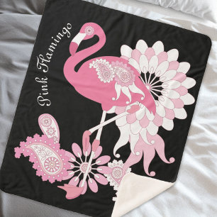 Whimsical Modern Black Pink Flamingo Sherpa Blanket