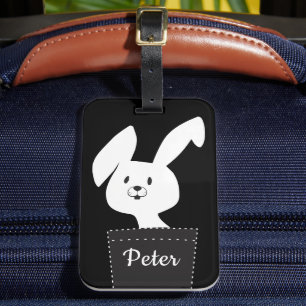 Whimsical Modern Black White Kawaii Bunny Cartoon Luggage Tag