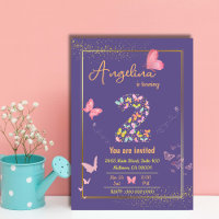Whimsical modern butterfly purple 2nd birthday