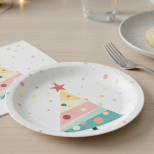 Whimsical Modern Pastel Polka Dot Christmas Paper Plate
