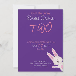 Whimsical Modern Pink Bunny 2nd Birthday Invitatio Invitation