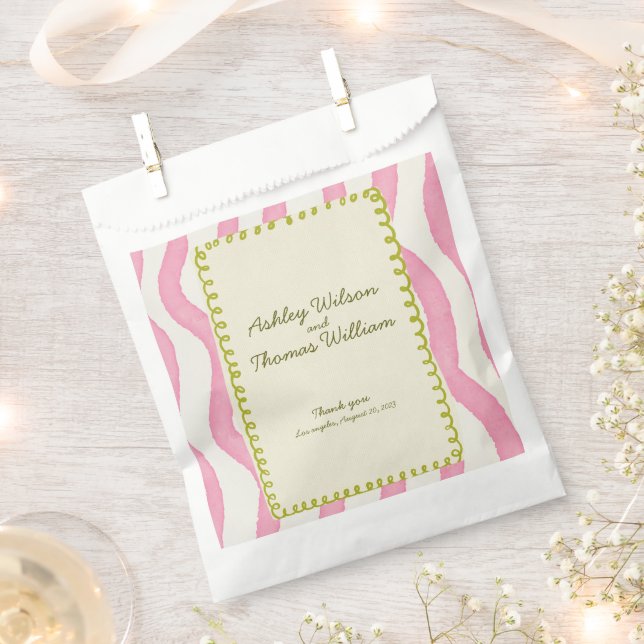 Whimsical Modern Pink & Green Wedding Favour Bag (Clipped)