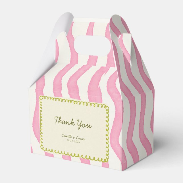 Whimsical Modern Pink & Green Wedding Favour Boxes (Front Side)