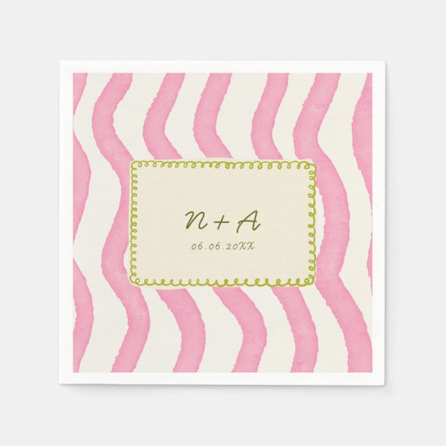 Whimsical Modern Pink & Green Wedding Napkin (Front)