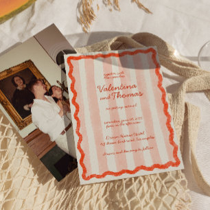 Whimsical Modern Pink & Red Wedding Invitation