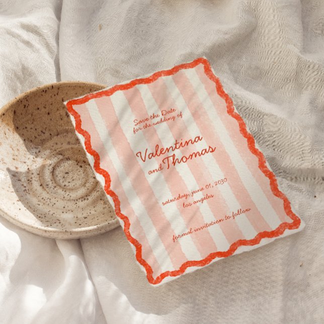 Whimsical Modern Pink & Red Wedding Save the date Invitation (Creator Uploaded)