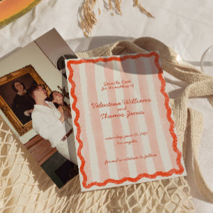 Whimsical Modern Pink & Red Wedding Save the date Invitation