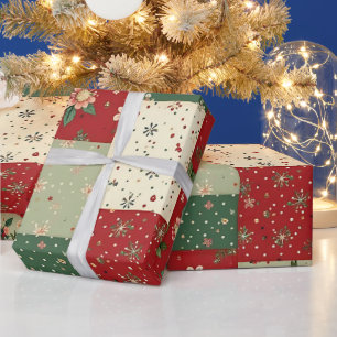 Whimsical Modern Red & Green Christmas Floral Wrapping Paper
