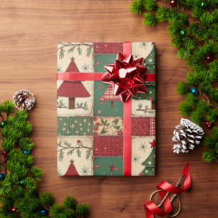 Whimsical Modern Red & Green Christmas Floral Wrapping Paper