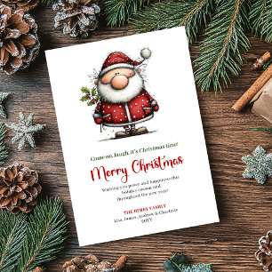 Whimsical Modern Santa Red Green Holiday Greeting Card