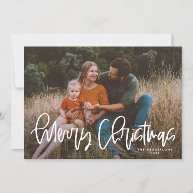 Whimsical Modern Script Merry Christmas Photo Holiday Card (Front)