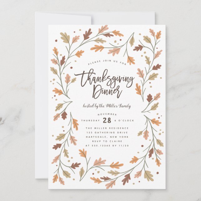 Whimsical Modern Thanksgiving Dinner Party Invitation (Front)