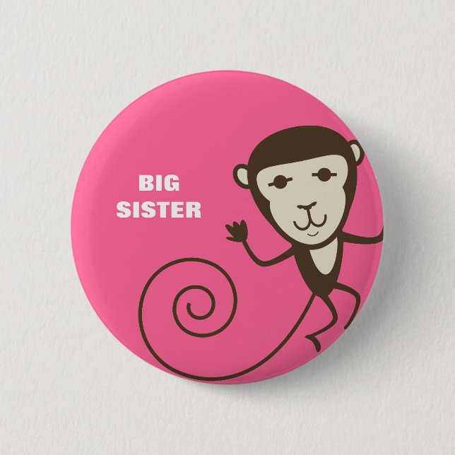 Whimsical Monkey Big Sister 6 Cm Round Badge (Front)