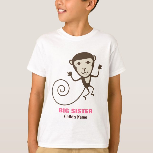 Whimsical Monkey Big Sister T-Shirt (Front)