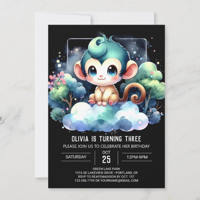 Whimsical Monkey Birthday Invitation (Front)