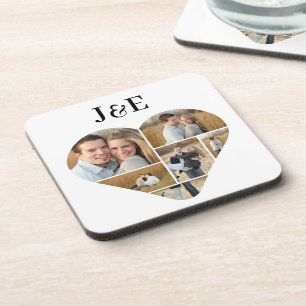 Whimsical Monogram Lovely Heart Photo Collage Coaster