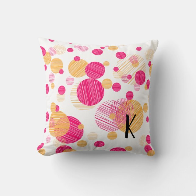Whimsical Monogram Polka-Dot Pattern Cushion (Front)