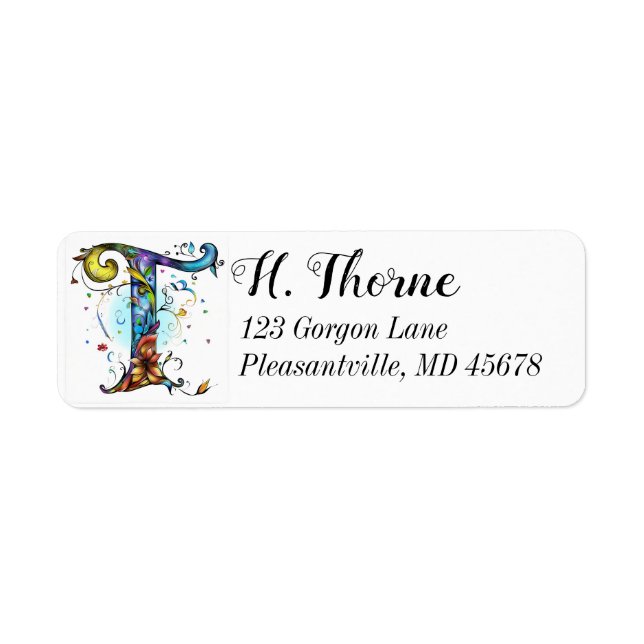 Whimsical Monogram T Return Address Label (Front)
