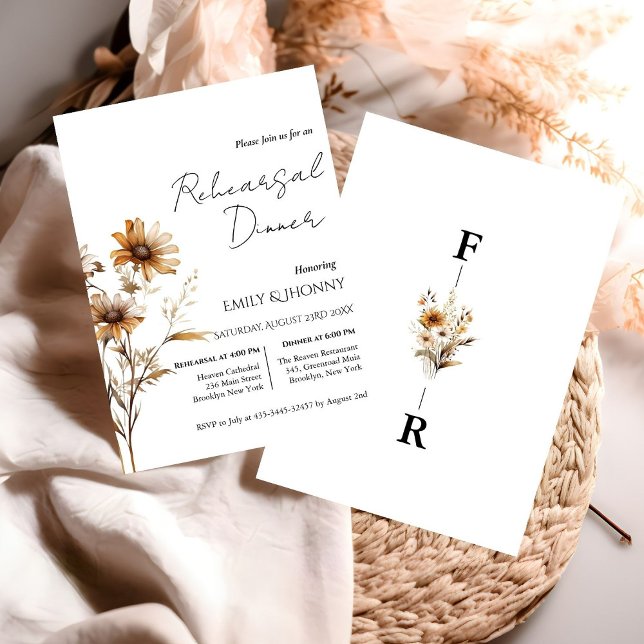 Whimsical Monogram Wildflower Rehearsal Dinner Invitation (Creator Uploaded)