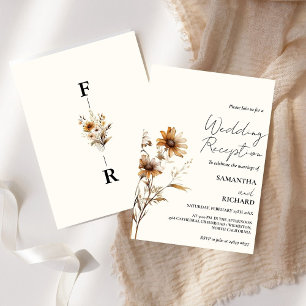 Whimsical Monogram Wildflower Wedding Reception Invitation