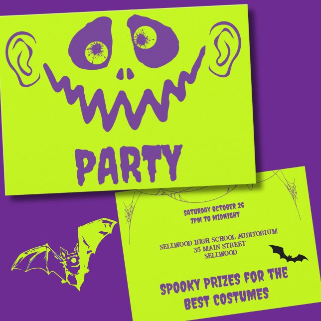 Whimsical Monster Face Faux Neon Halloween Party Invitation (Creator Uploaded)