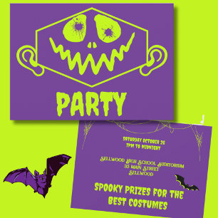 Whimsical Monster Face Faux Neon Halloween Party Invitation