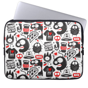 Whimsical Monsters & Quotes Doodle  Laptop Sleeve