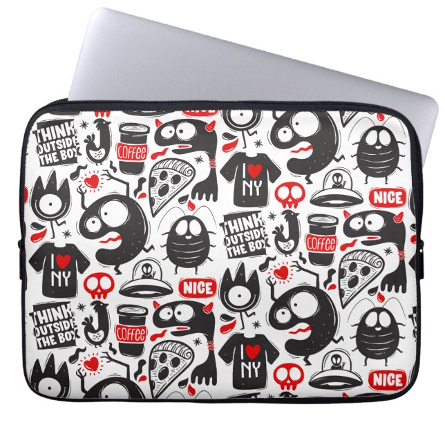 Whimsical Monsters & Quotes Doodle  Laptop Sleeve (Front)