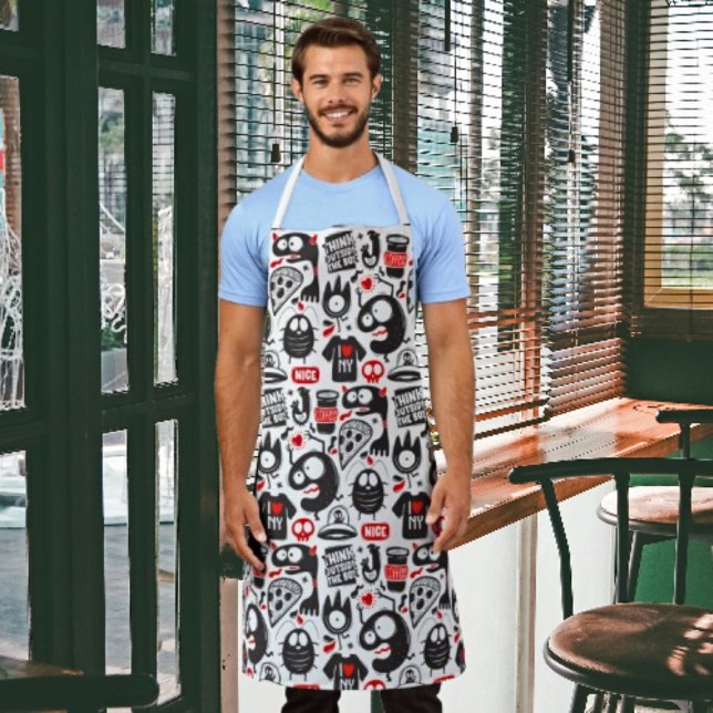 Whimsical Monsters & Quotes Doodles  Apron (Creator Uploaded)