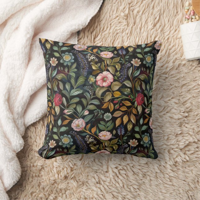 Whimsical Moody Maximalist Dark Floral Botanical  Cushion (Blanket)