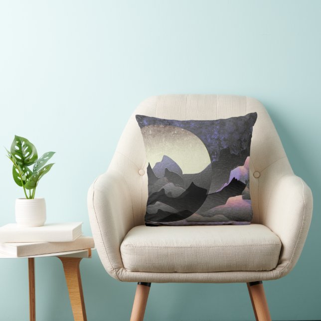 Whimsical Moon and Mountains Abstract Art Cushion (Chair)
