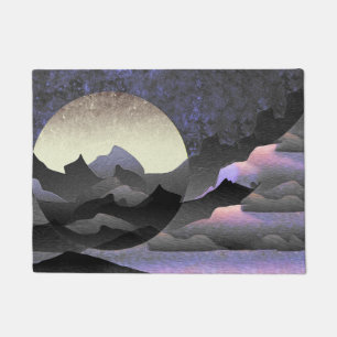 Whimsical Moon and Mountains Abstract Art Doormat