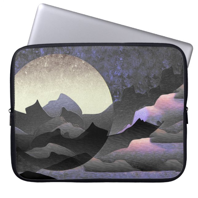 Whimsical Moon and Mountains Abstract Art Laptop Sleeve (Front)