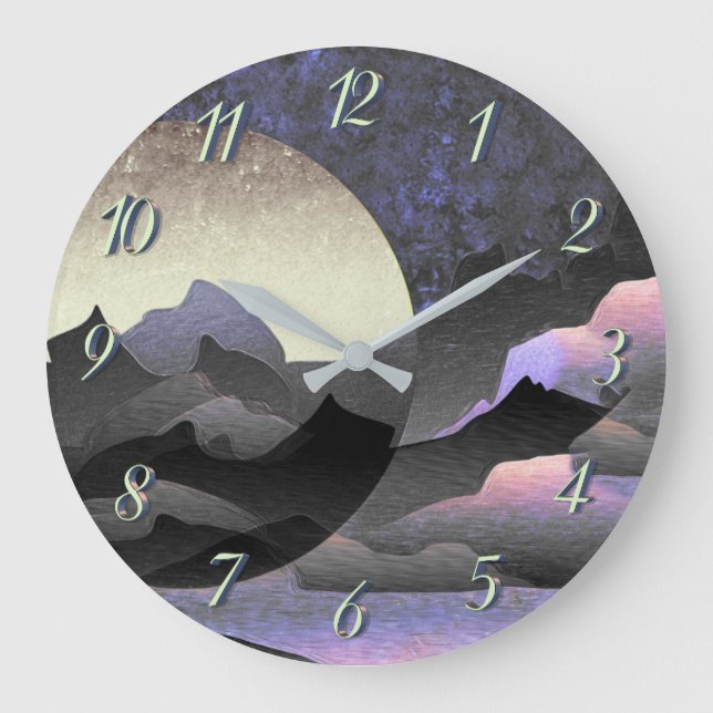 Whimsical Moon and Mountains Abstract Art Large Clock (Front)