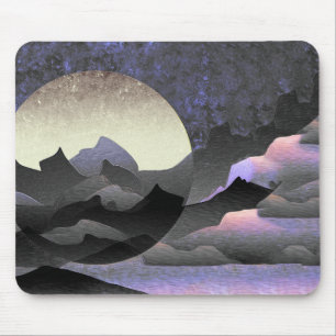 Whimsical Moon and Mountains Abstract Art Mouse Pad