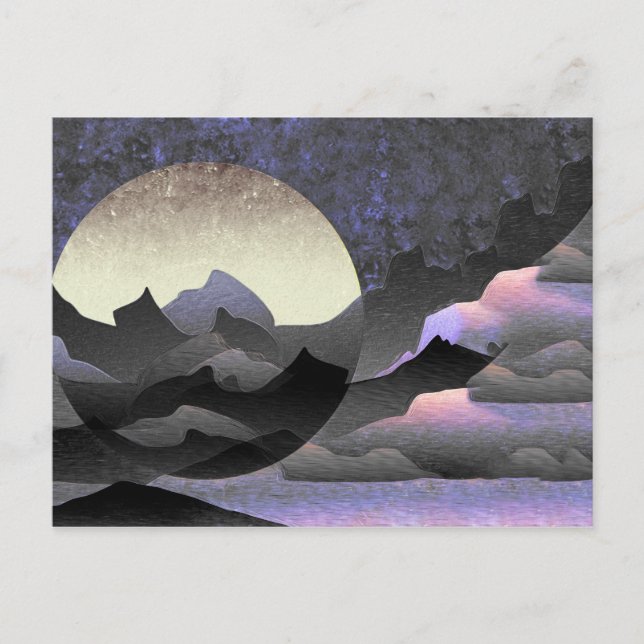 Whimsical Moon and Mountains Abstract Art Postcard (Front)