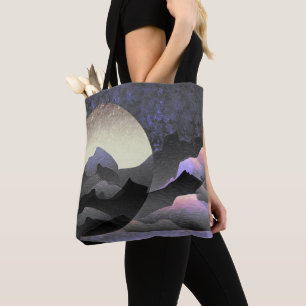 Whimsical Moon and Mountains Abstract Art  Tote Bag