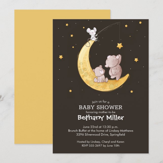Whimsical Moon and Stars Baby Shower Invitations (Front/Back)