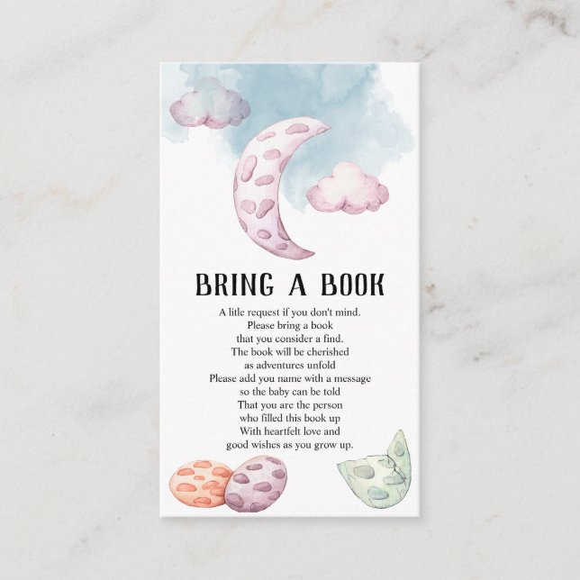 Whimsical Moon Dragon Baby Shower Bring a Book Enclosure Card (Front)