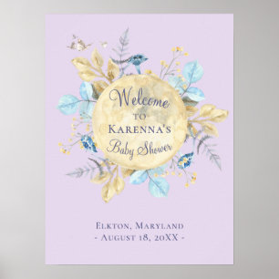 Whimsical Moon Lavender Purple Baby Shower Welcome Poster