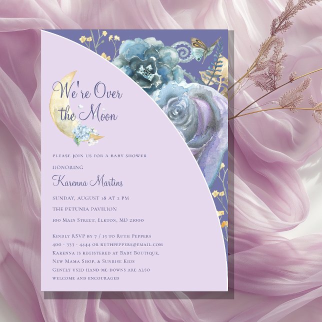 Whimsical Moon Purple Over The Moon Baby Shower Invitation (Creator Uploaded)